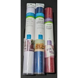 3 Set Cricut Vinyl, Holographic Blue, Glossy White, Glitter Red
